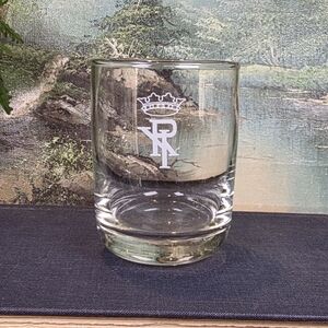 Vintage Monogrammed Glass Tumbler R w/Crown Royal Insignia Barware Whiskey Glass